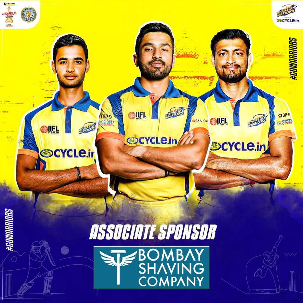 We are thrilled to announce @BombayShavingCo as the Mysore Warriors' Associate Sponsor for the season. Glad to have you on board with the Warriors. #MysoreWarriors #GoWarriors #IlliGeddavareRaja #Cricket #MaharajaTrophy #BombayShavingCompany