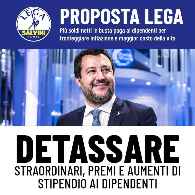 bennyfiorini's tweet photo. ✅Avanti con le proposte di #buonsenso della @LegaSalvini: detassare straordinari, premi e aumenti di stipendio ai dipendenti!
#imprese #lavoro #famiglie #stipendio #menotasse https://t.co/QXGM6Ti8j1
