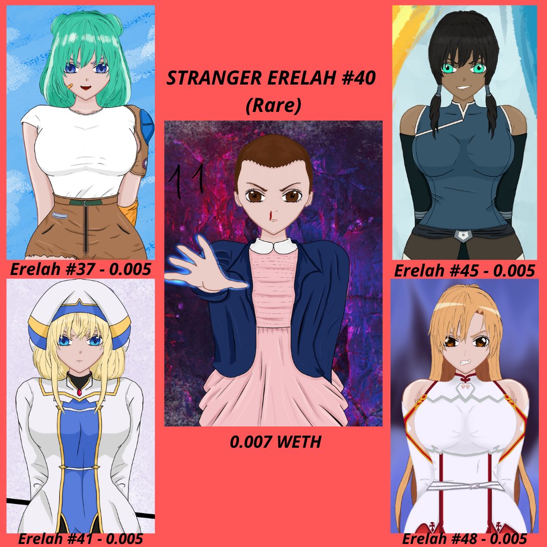 Only 4+1(rare) Erelah left at floor price. 
Erelah coins for the buyers(utilities)

Then will start Season 2 phase 2:

Airdrop NFT for holders of phase 1 
+ Early acces

Elemental Infusions and introduction of new characters in Phase 2 🔥

#NFTCommunity #nftart