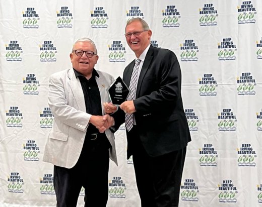 UofDallas's tweet photo. On August 1 at the @KeepIrvingBeautiful Annual Awards, Assistant Professor of Theology Father Thomas Esposito received the Educator Award, and UD Trustee Al Zapanta received the Hometown Award.  Congratulations to both! #KeepIrvingBeautiful #LoveYeUD https://t.co/BYnND86y7v