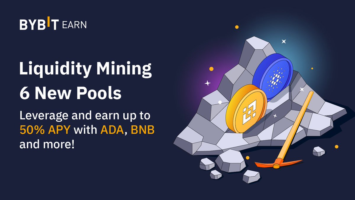 Bybit_Official's tweet photo. 📣 Liquidity Mining: 6 New Liquidity Pools! 

🤑 Enjoy 3x leverage and multiply your earnings with up to 50% APY on the following pools:

✅ #ADA/#USDT
✅ #BNB/#USDT
✅ #EOS/#USDT
✅ #SAND/#USDT
✅ #UNI/#USDT
✅ #XLM/#USDT

👉🏻 Learn more here: https://t.co/hHwe1JUTeL https://t.co/JPdIgfperg
