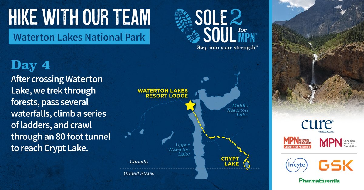 Sole2SoulforMPN's tweet photo. The #Sole2SoulForMPN team will hike to Crypt Lake, one of the most famous hikes in Canada!
Follow the team live: https://t.co/S9vI7ZOadr
@cure_today @CanadianMpn @MPN_RF @GSK @PharmaEssentia @Incyte
#S2S #Sole2Soul #ICareForACure #CMPNRF #MPNRF #GSK #PharmaEssentia #Incyte https://t.co/f8FUVQVL2w