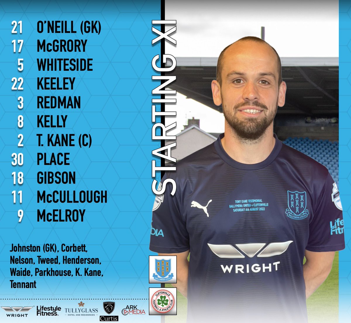 BallymenaUnited's tweet photo. 📋 Tony’s testimonial side…

#BUFC | #COSB 🔵⚪️ https://t.co/a6YXHmtocv