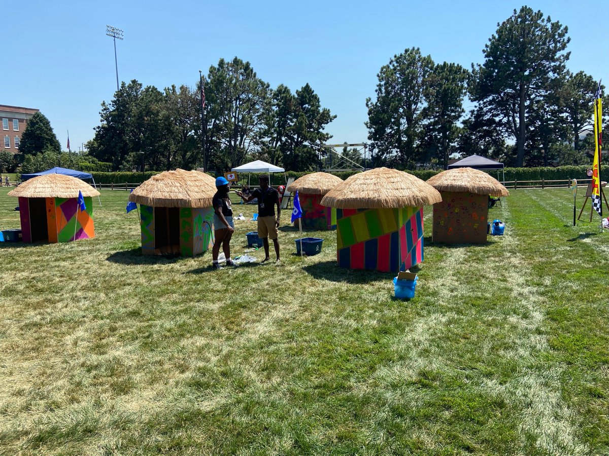 AquaAfrica's tweet photo. They did it! Middle school summer campers from across Omaha came to @UNOmaha to compete in the first annual Build-a-hut competition. They constructed the village of "New Maiwut" in one day, equipped the huts with solar lighting and solar pumped running water. #BuildaHut https://t.co/evIL5huVzv