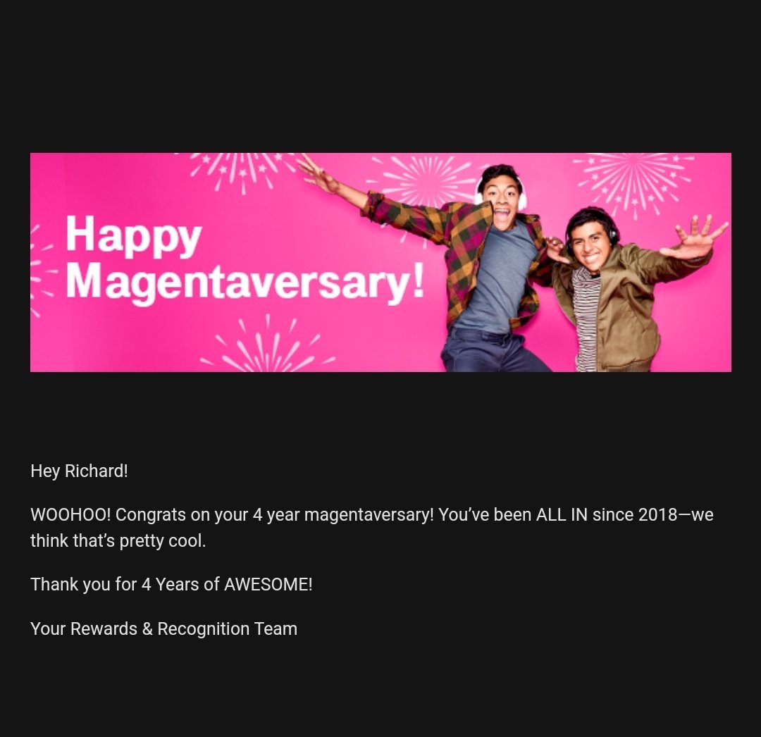 GrindHardSoco1's tweet image. Shout out to my guy @RjavierTMobile on your 4 year Magentaversary you are truly an asset to this company! Keep grinding young man! Mr. Espicy himself! 🌶🌶🌶🔥🔥🔥 #champagnepapi #JonB @Tarek_Hammad @NaifAbdullah26 @TMobile