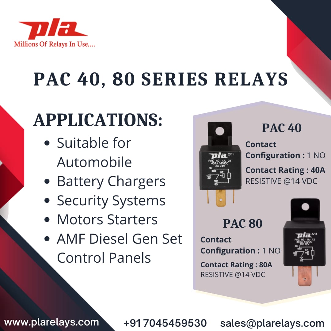 PlaRelays's tweet image. PAC 40/80 Series Relay
Contact Configuration
1N/O
Contact Rating 40A, 80A
Resistive @ 14VDC

plarelays.com
sales@plarelays.com
#plarelays #pluguinrelay #sip #dip #contact #application #configuration #mpcn #hcc #pmy #series #manufacturer #configuration #pac40 #pac80