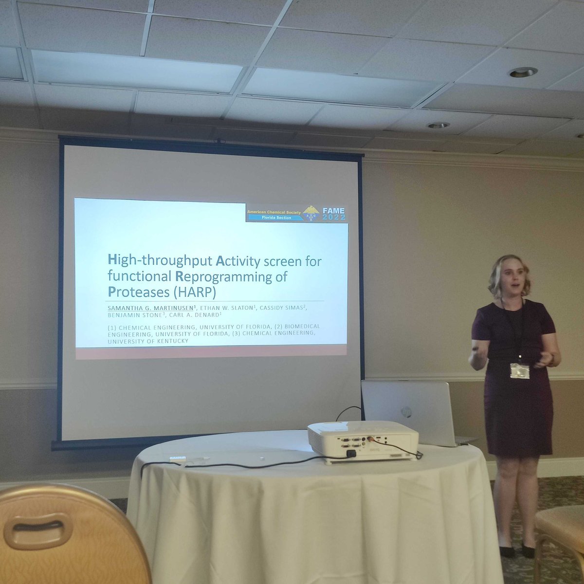 sammartinusen's tweet photo. Had such a blast presenting my work on reprogramming proteases at #FAME2022. Huge thanks to my PI @CarlDenard for the encouragement and support, as well as the rest of the #DenardLab for all their hard work! #WomenInSTEM @UFLChE @UFWertheim @ACS_BIOT @AmerChemSociety https://t.co/WU0L7xrtSa