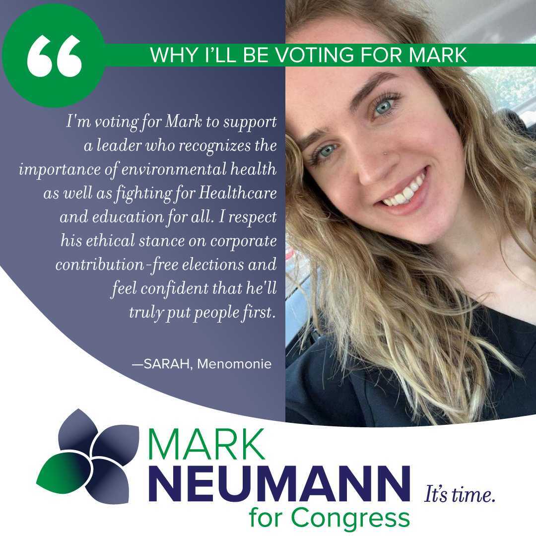 DrMark_3rdCD_WI's tweet photo. Thank you, Sarah for your support! 
Tuesday, August 9th Get Out The Vote!
#WI03 https://t.co/SrU5s8ia5m