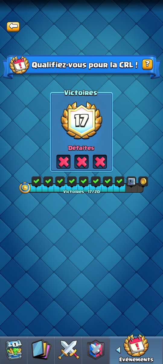 Première fois que j'ai le badge même si c'est 17, c'est la deuxième fois que je fait un défi crl, j'ai bien joué battu des très bons joueurs je suis content mais pas satisfait, je retente demain pour le 20 gl à vous si vous êtes en pleins rush et merci à tous du soutiens vraiment
