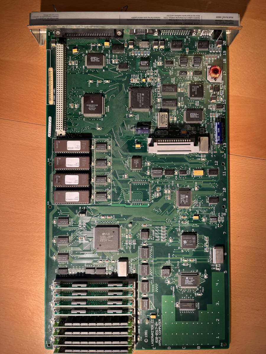 Today I successfully replaced the capacitors in my LaserWriter II printer controller boards. Left is before, right is after.

Like with computers of that era, LaserWriter II f and g boards need to be recapped to continue working.