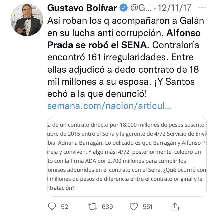 Danielbricen's tweet photo. Alfonso Prada el que según Gustavo Bolívar se robó el SENA será el nuevo Ministro del Interior.

Vergüenza https://t.co/ULegPFoyew