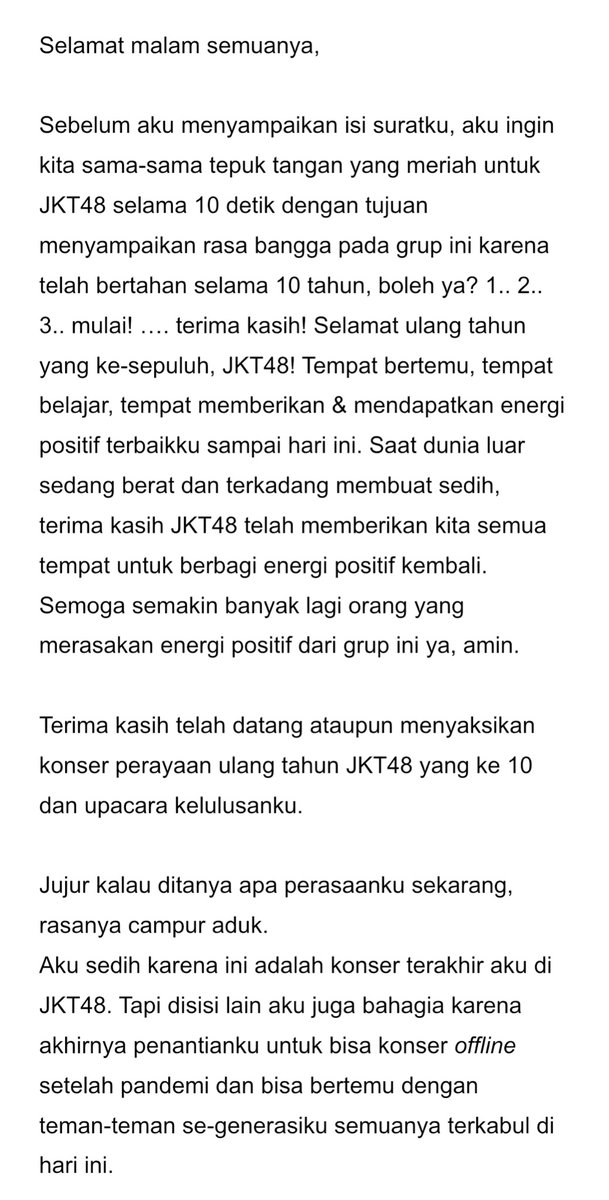 gabywarouw4's tweet photo. My graduation ceremony letter (1) #JKT4810thAnniversaryConcert https://t.co/BTBuUFjzrJ