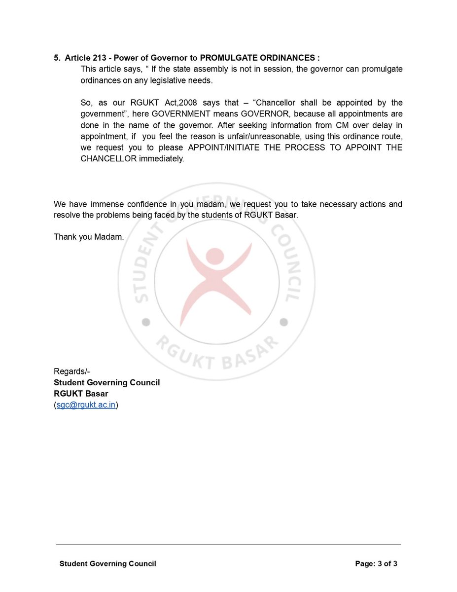 sgc_rguktb's tweet photo. Press note dt. 7th Aug 2022
Request to the Honorable Governor @DrTamilisaiGuv
From Students of @sgc_rguktb
@RGUKT_Basara https://t.co/V2mcke5faP
