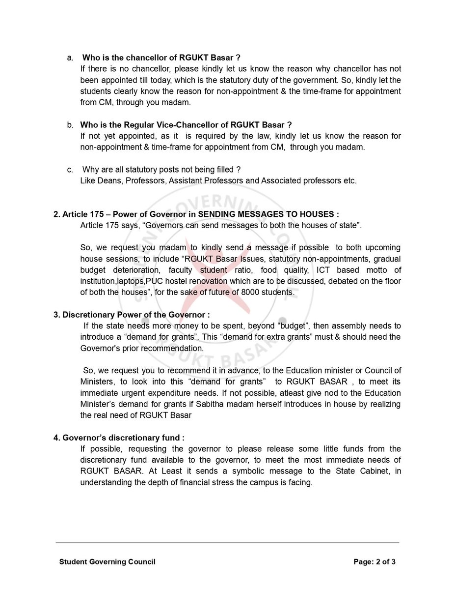 sgc_rguktb's tweet photo. Press note dt. 7th Aug 2022
Request to the Honorable Governor @DrTamilisaiGuv
From Students of @sgc_rguktb
@RGUKT_Basara https://t.co/V2mcke5faP