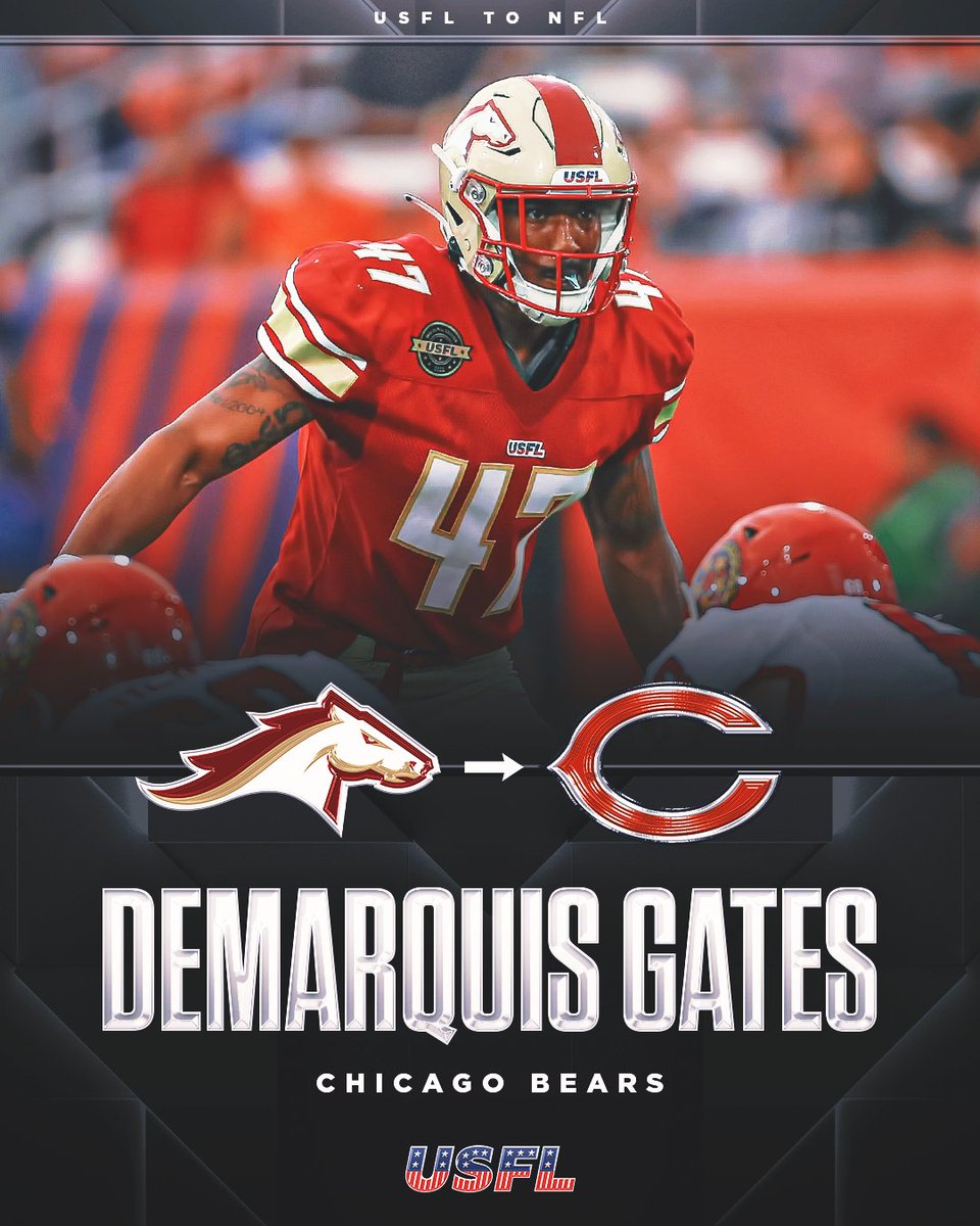 UFLonFOX's tweet photo. The Chicago Bears have signed USFL Champion LB DeMarquis Gates. https://t.co/yWyZnzladh