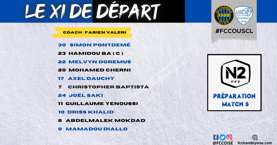 FCCOISE's tweet photo. Découvrez le XI de départ du @FCCOISE pour la rencontre face à Créteil ! 🔵⚫️
Coup d’envoi 17h00 à Chambly ouvert au public !! 😍⚽️ https://t.co/OOIiEtC4xG