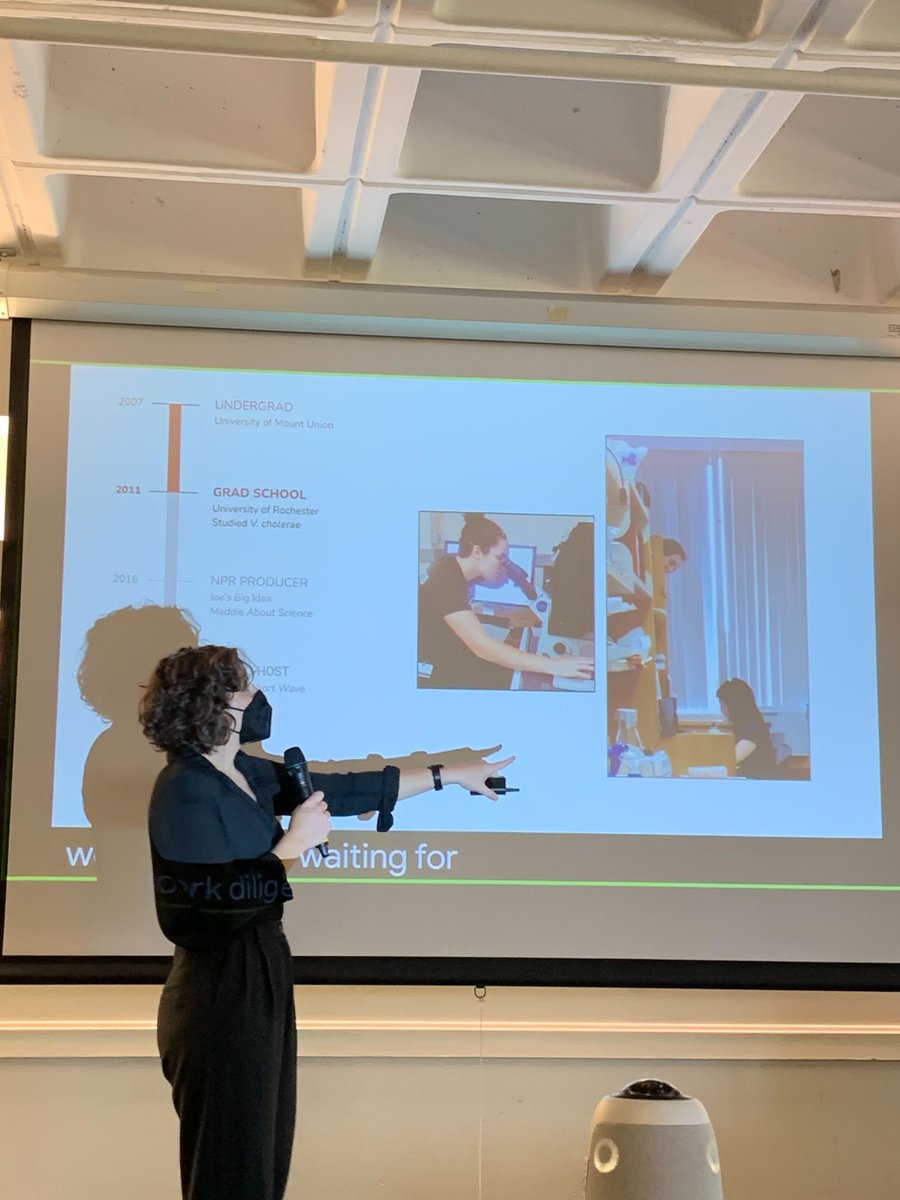 ComSciCon's tweet photo. We are joined by award-winning science journalist @Maddie_Sofia for Keynote Lecture βAlone In The Dark Room: Leaving Academia For SciComm,β a conversation about identity, science communication, and her path from academia to NPR podcast host. https://t.co/030zEZFUz6