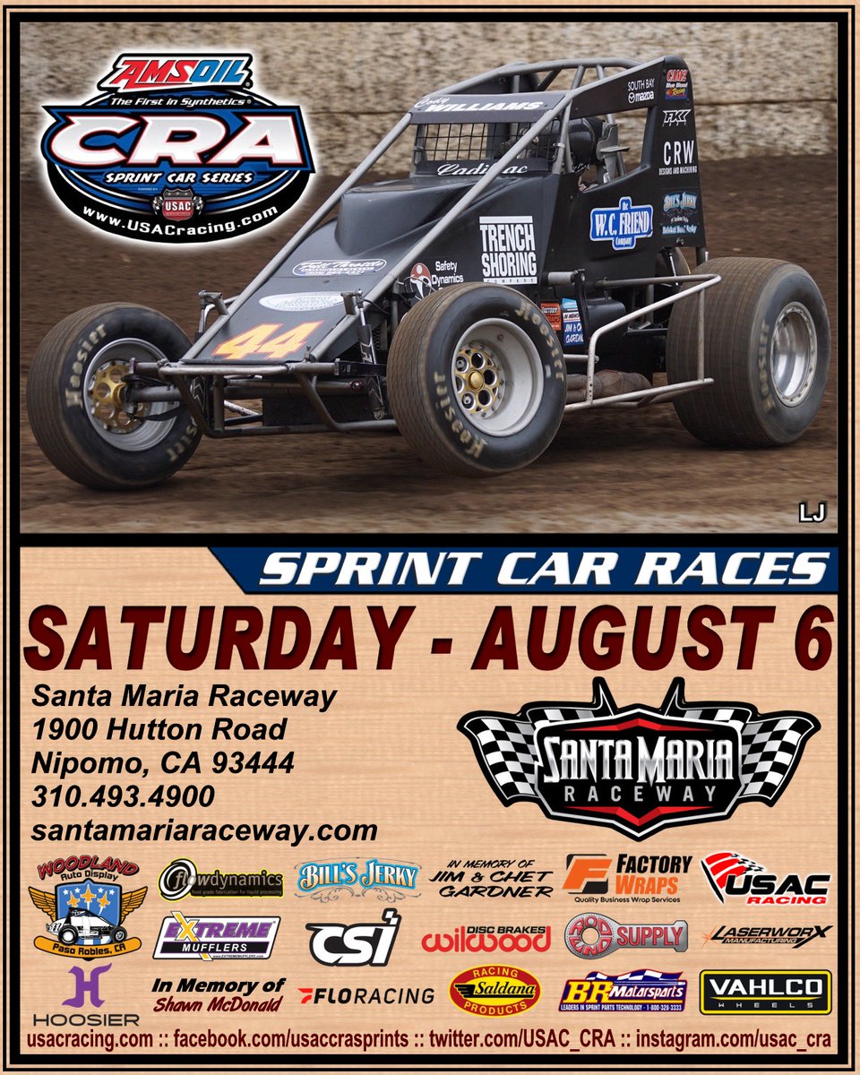 USAC_CRA's tweet photo. IT'S RACE DAY! The AMSOIL USAC/CRA Sprint Cars will headline the opener at Santa Maria Raceway. #usacnation #cra #usaccra #santamariaraceway #santamaria https://t.co/X1LBwDyNcy
