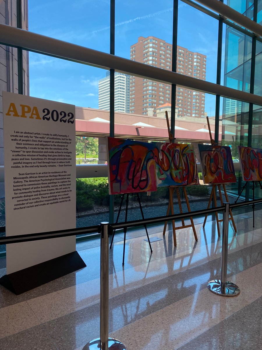 You may have seen the art of <a href="/seangarrison/">seangarrison</a> while walking around #APA2022. In 30 minutes, he will be on the Feature Stage with <a href="/FREC_MN/">Facilitating Racial Equity Collaborative</a> <a href="/ASDIC4all/">ASDIC METAMORPHOSIS</a> &amp; @dr_talee for a special session on how local artists and organizations are fighting for racial justice in Minneapolis.