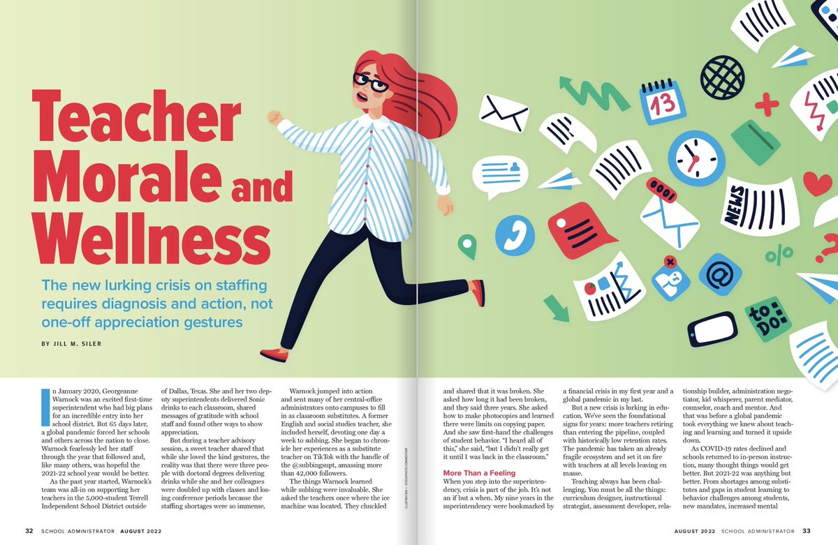 jillmsiler's tweet image. I am SO proud of this article in @AASAHQ! The #1 issue facing schools right now is finding + keeping great staff! This article unveils new research &amp;amp; highlights an incredible leader, Dr. Georgeanne Warnock (aka, the @subbingsupt!) Check it out -&amp;gt; pageturnpro.com/AASA/105487-Au…