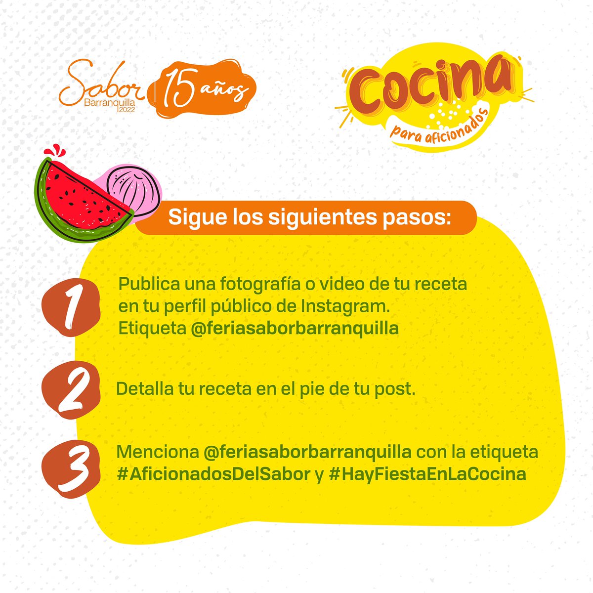 sabor_bquilla's tweet photo. ¡Si eres amante a la cocina este es tu momento! Participar es muy fácil: 

1️⃣Publica una fotografía o video de tu receta en tu perfil público de Instagram etiqueta @feriasaborbarranquilla. 

2️⃣Detalla tu receta en el pie de tu post.

⬇️Sigue el hilo⬇️ https://t.co/toKgV0Dg8k
