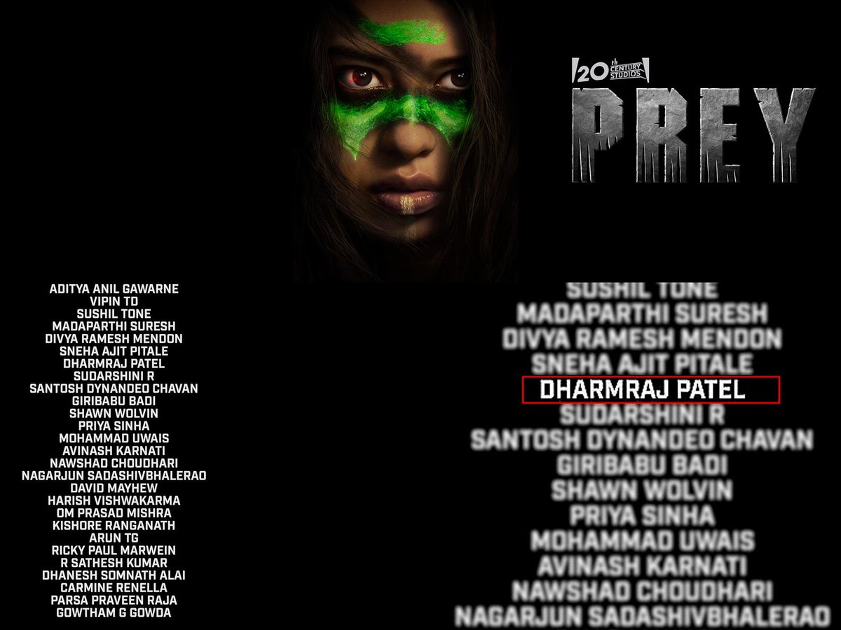 Dharmrajpatel61's tweet photo. I'm really happy to announce my first ever credit in the movie. Just seeing my name here in the credit list gives me goosebumps. I feel honour and I'm forever grateful to those who have supported and guide me.@Predator #PreyMovie #Predator #moviecreditlist #MPC #vfx #Artists https://t.co/PFq7cqUoGl