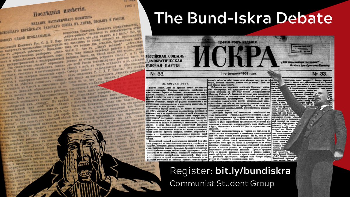 NewSchoolReds's tweet photo. Join us for an IRL study circle on The Bund-Iskra Debate on the National Question and Party organization, taking place over two Sundays this month:

We will examine key texts from Jan/Feb 1903, including new translations of key texts by Lenin &amp; material not available in English. https://t.co/6DHeuXN9ji