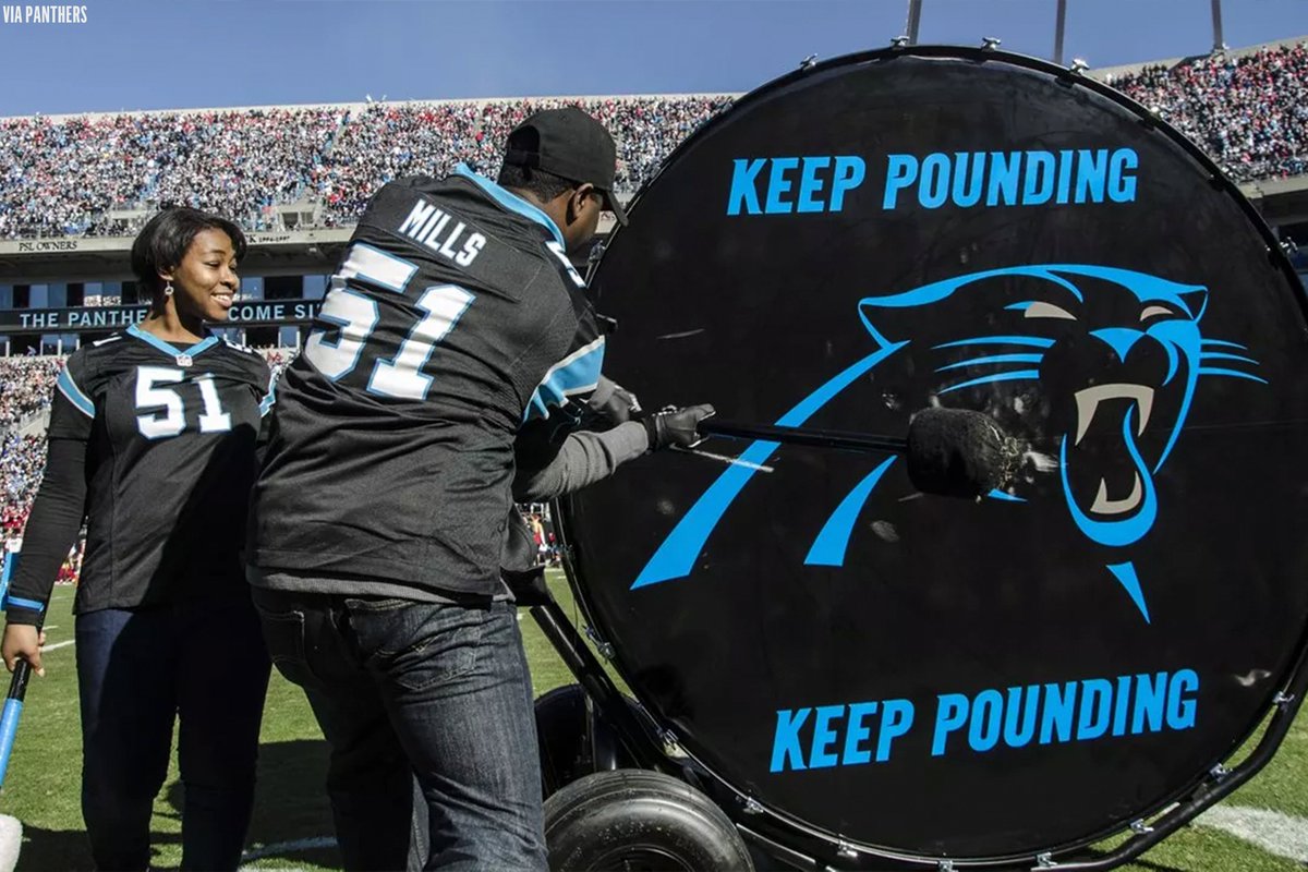 NFL's tweet image. “Keep Pounding. On Offense. On Defense. On Special Teams. On Every. Single. Play.”

The @Panthers will always #KeepPounding for Sam Mills. 💙🖤

📺: #PFHOF22 Enshrinement – 12pm ET on @nflnetwork