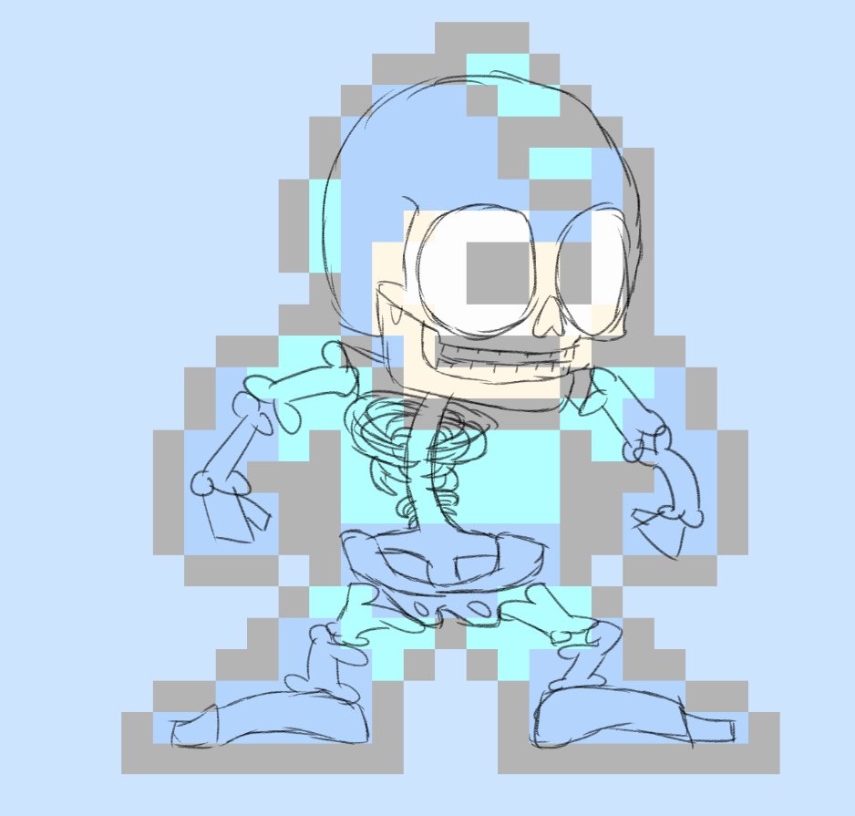 the bone structure of an NES Mega Man Sprite