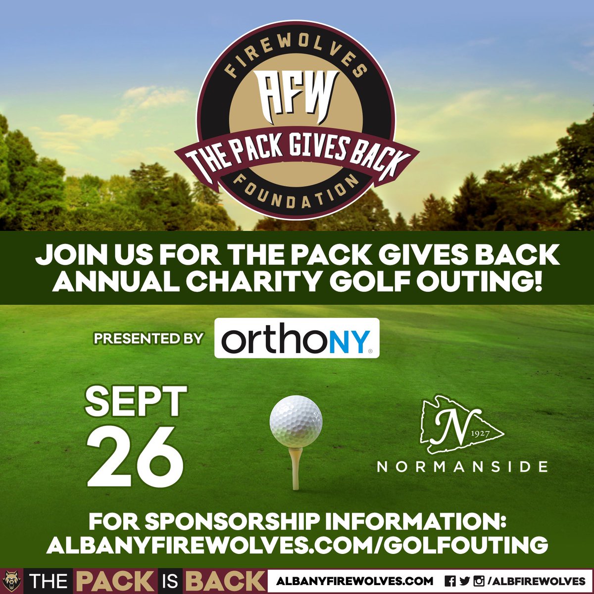 AlbFireWolves's tweet photo. Join us for the Pack gives Back annual Charity Golf Outing! Registration for Sponsorships and Foursome outing opportunities can be found using the link below!🔥🐺⛳️

🔗: https://t.co/yA94Iu14Te https://t.co/HGMuZbBGu1