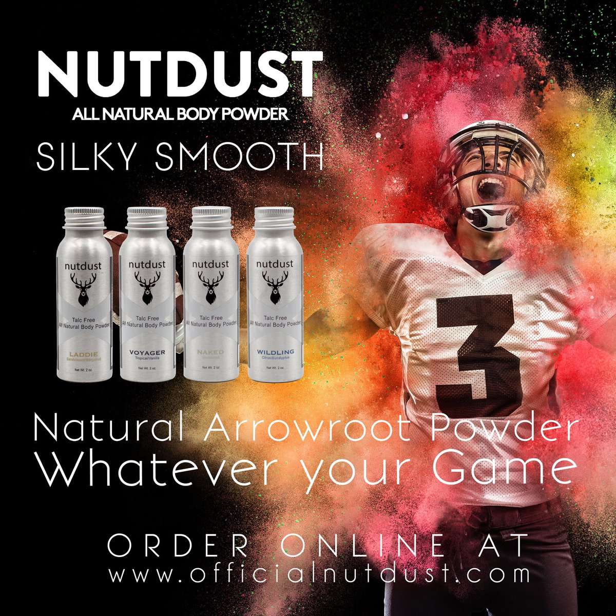 OfficialNutdust's tweet photo. There is body powder and then there is #Nutdust.  #AllNatural, and 100% #TalcFree body powder for men and women.  

Whatever your game - We’ve got you covered…

#getnutdustbeyou #talcfree #allnatural #bodypowder #fresh https://t.co/ushz5nYBFX