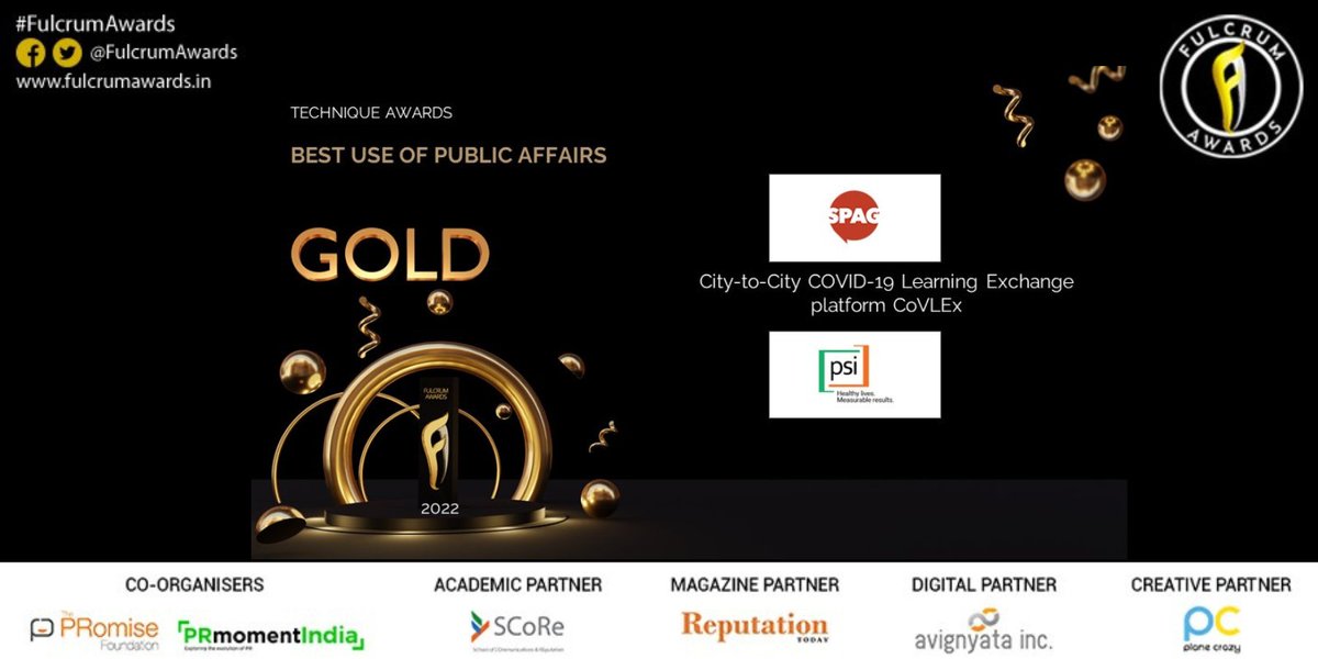FulcrumAwards's tweet photo. GOLD in #FulcrumAwards-Technique Awards - Best Use of Public Affairs goes to SPAG for the campaign City-to-City COVID-19 Learning Exchange platform CoVLEx by PSI https://t.co/4BrMegxhNY