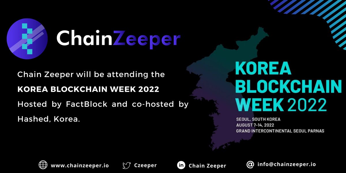 CZeeper's tweet photo. 📢 Announcement!🚨 
 
#ChainZeeper will be at the #KOREABLOCKCHAINWEEK2020🔥hosted by 
@FACTBLOCK and co-hosted by @hashed_official, partnered by @ROKCapital from August 7 - 14 at 
Seoul, South Korea!! 🚀

Let us know if you are coming, and lets meet up! 

https://t.co/9UmqXLvEMY https://t.co/j5h80TnG6r