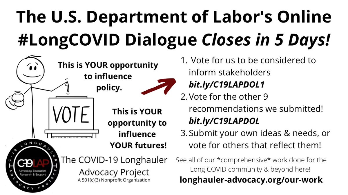 For 2+ years we have been hard at work for the #LongCOVID community &amp; beyond! Our work can be viewed at longhauler-advocacy.org/our-work 

If our work reflects your needs &amp; experiences as someone w/ a chronic illness, please show us some support as shown ⬇️. TY! 
bit.ly/C19LAPDOL1