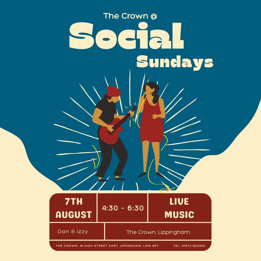 Music in Uppingham all afternoon tomorrow August 7th for Social Sunday - 2pm onward. New addition at the Crown from 4.30pm. Don't miss it. Enjoy the sun!