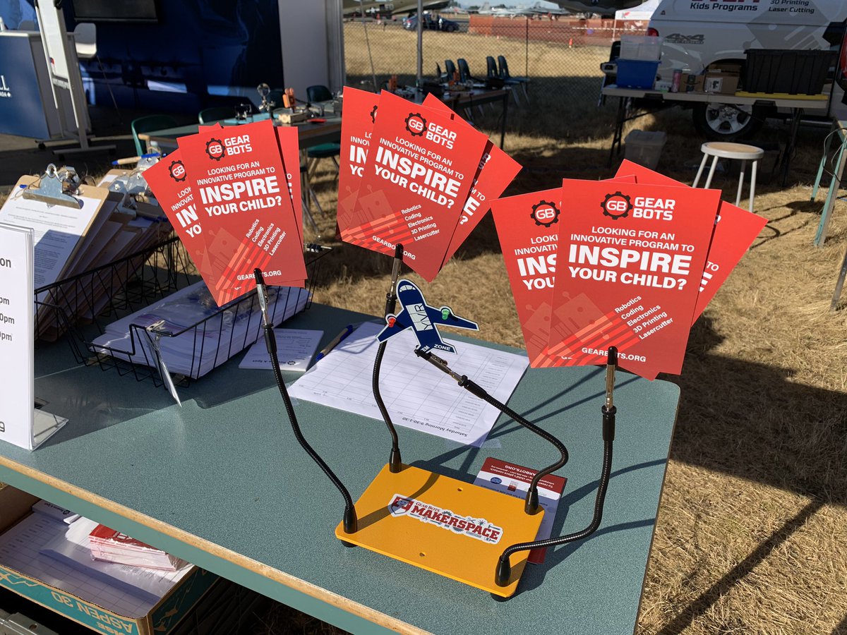 GearBotsBC's tweet photo. We are all rested up and ready for another busy day of #STEM at the @AbbyAirshow - #LearnToSolder and #Coding #robots for all ages - @goUFV @UFVTrades #MakerEdBC https://t.co/FIMyGMZB71