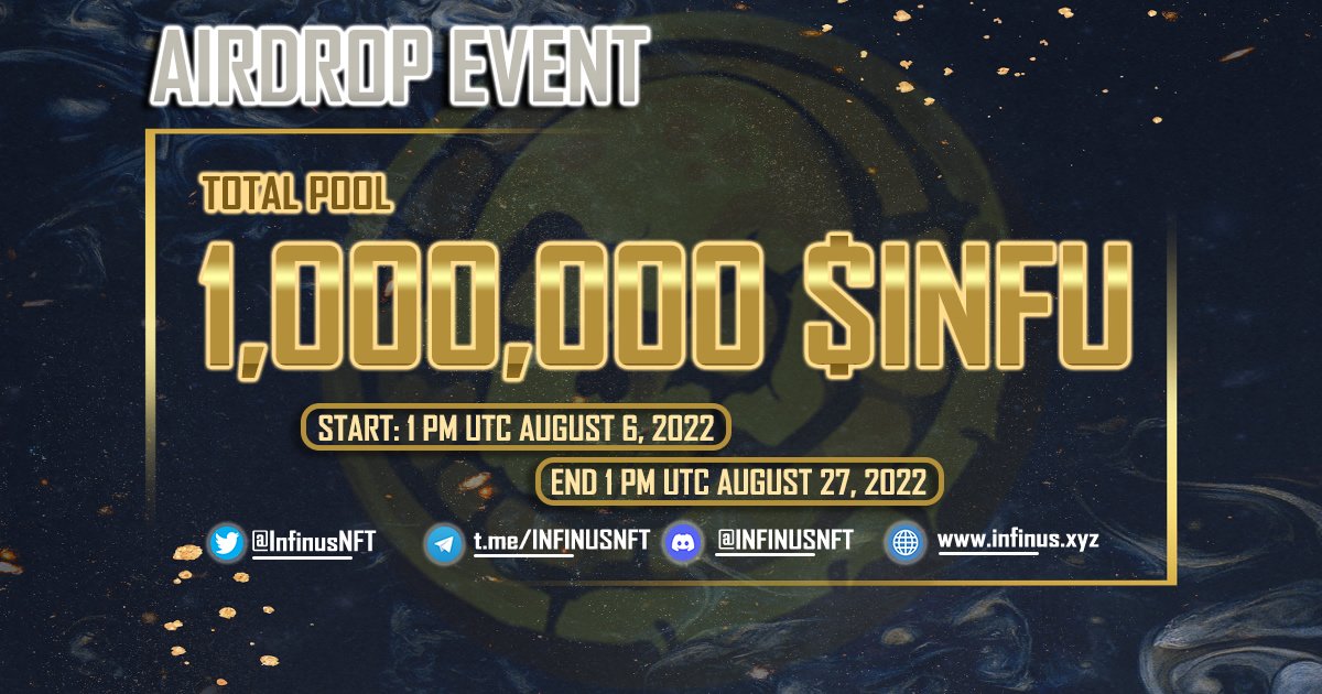 New airdrop: INFINUS NFT (INFI)
Total Reward: 1,000,000 INFI
Rate: ⭐️⭐️⭐️⭐️
Winners: 2,000 Random &amp; Top 200
Distribution: within 30th September

Bot Airdrop Link: t.me/INFINUSNFTBot

#Airdrop #Airdrops #Airdropinspector #Solana #SOL  #INFINUSNFT #INFI #Crypto #Bitcoin