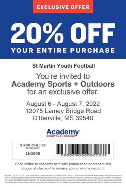 StMartinFB's tweet photo. If your out today or at home online you can help support the St Martin Youth Football League using the code below. 
Have a great weekend!
#THECOLONY https://t.co/WaEz9DK9Pw