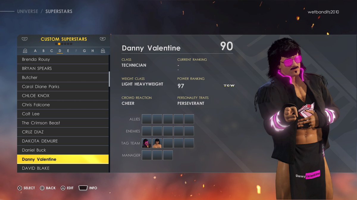 I've been in promotions as a champion but now its time TCW gets to see "The Tornado" Danny Valentine and what he has planned. What better way then to bring The Ladies with me to TCW get some more gold and then go to The Nearest Nightclub to dance the night away. @wetbandits2010