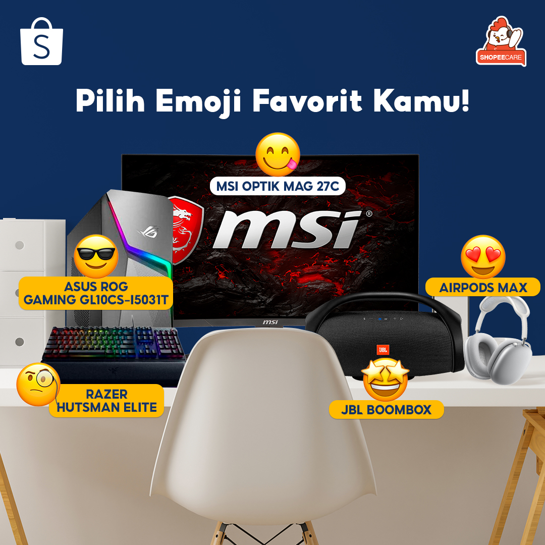 GEBYAR HADIAH dari Mimin buat Sobat Shopee 🎉 Kamu mau hadiah apa bulan ini dari mimin? 

Yuk langsung bales pake emoji favorite kamu SEKARANG! #Shopeecare 😎