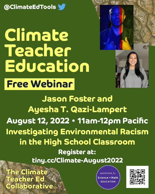 philiplbell's tweet photo. WEBINAR—Join us for our @ClimateEdTools #TeacherEd Webinar on August 12th 11am-noon Pacific!

Jason Foster &amp; @QaziLampert will share their 🔥 #SciEd work—curriculum units, pedagogical practices, planning resources &amp; professional guidance.

To register: https://t.co/7jtm6nRFut https://t.co/cBBouzLIJj