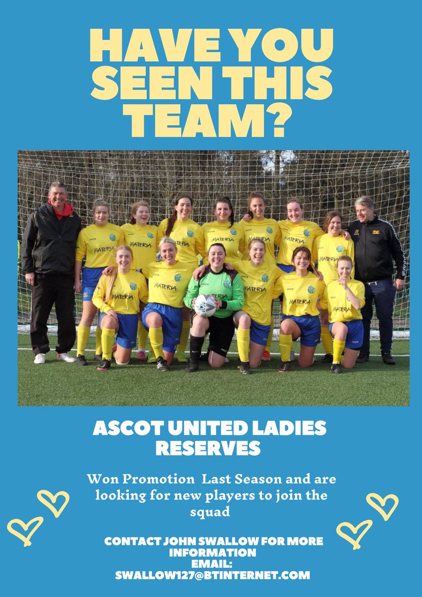 AscotLadiesRes's tweet photo. We are recruiting new players 🤩 are you 16+ and looking for a new challenge? Contact John for more information 💛💙 #weareascot #newplayers https://t.co/8V80jtYcz4
