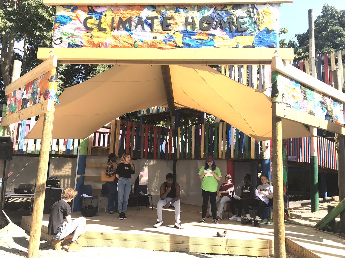 LewYouTheatre's tweet photo. We’re excited to be here at #ClimateHome. A quick tech rehearsal before tonight’s performance of ‘Confessions’ as part of Triple Bill: Words with @soundslikechaos. Join us tonight at 6pm! @TheAlbanySE8 @WeAreLewisham https://t.co/BQ4L6JoSo9