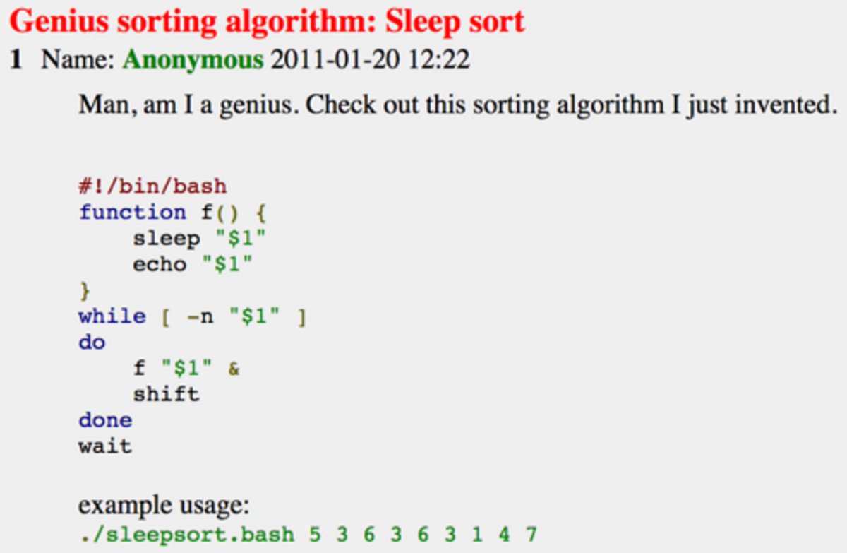 gregyoung's tweet image. This is brilliant ...

Sleep Sort!