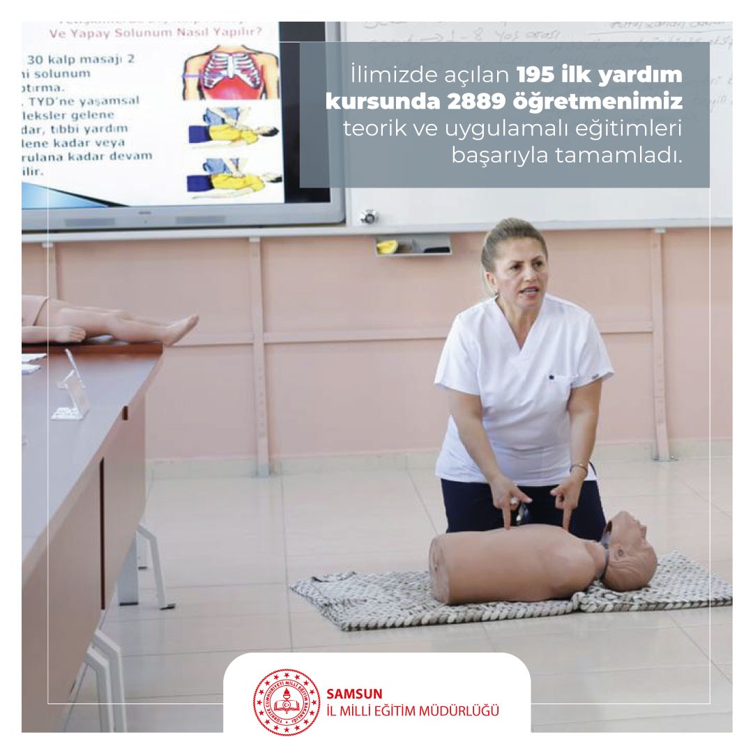 Acil durumlarda öğretmenlerimizin uygulayacağı ilk yardım ve acil sağlık desteği kritik önem taşıyor. Bu kapsamda Bakanlığımızın başlattığı uygulamayla ilimizde açılan 195 ilk yardım kursunda 2889 öğretmenimiz teorik ve uygulamalı eğitimleri başarıyla tamamladı.#eğitimdesonbiryıl