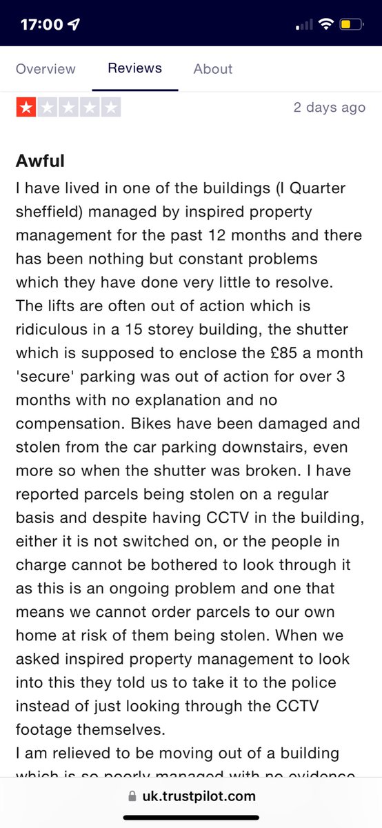 Awful.

uk.trustpilot.com/reviews/62ec00…

#inspiredpropertymanagement
#leaseholderScam
#Dishonest
#Fraud
<a href="/michaelgove/">Michael Gove</a>
<a href="/BorisJohnson/">Boris Johnson</a>
<a href="/guardian/">The Guardian</a>
<a href="/DonnyFreePress/">Doncaster Free Press</a>
<a href="/DoncasterCA/">Doncaster Conservatives</a>
<a href="/doncaster_uk/">Doncaster</a>
<a href="/DoncasterTSS/">Doncaster Trading Standards</a>
<a href="/WBDoncaster/">Your Life Doncaster - Wellbeing</a>