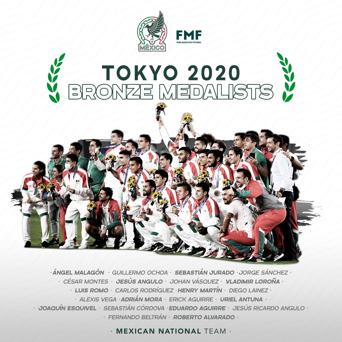 miseleccionmxEN's tweet photo. #OTD, one year ago... 🇲🇽😍

We finished as bronze medalists in Tokyo 2020! 🥉💚

#HechoDeLosMexicanos | #FMFporNuestroFutbol https://t.co/egjX9mT8qF