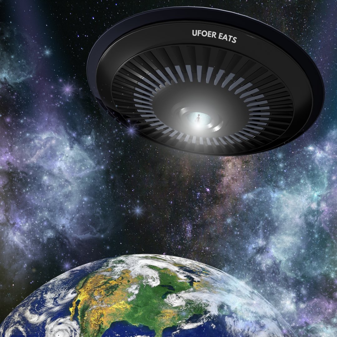 BritTheBrain's tweet photo. You don’t have to leave the planet to get real food anymore.

UFOER EATS now serving humans
#CanvaDesignChallenge @canva (I’m having too much fun with this.) https://t.co/aq2GTYqbeg
