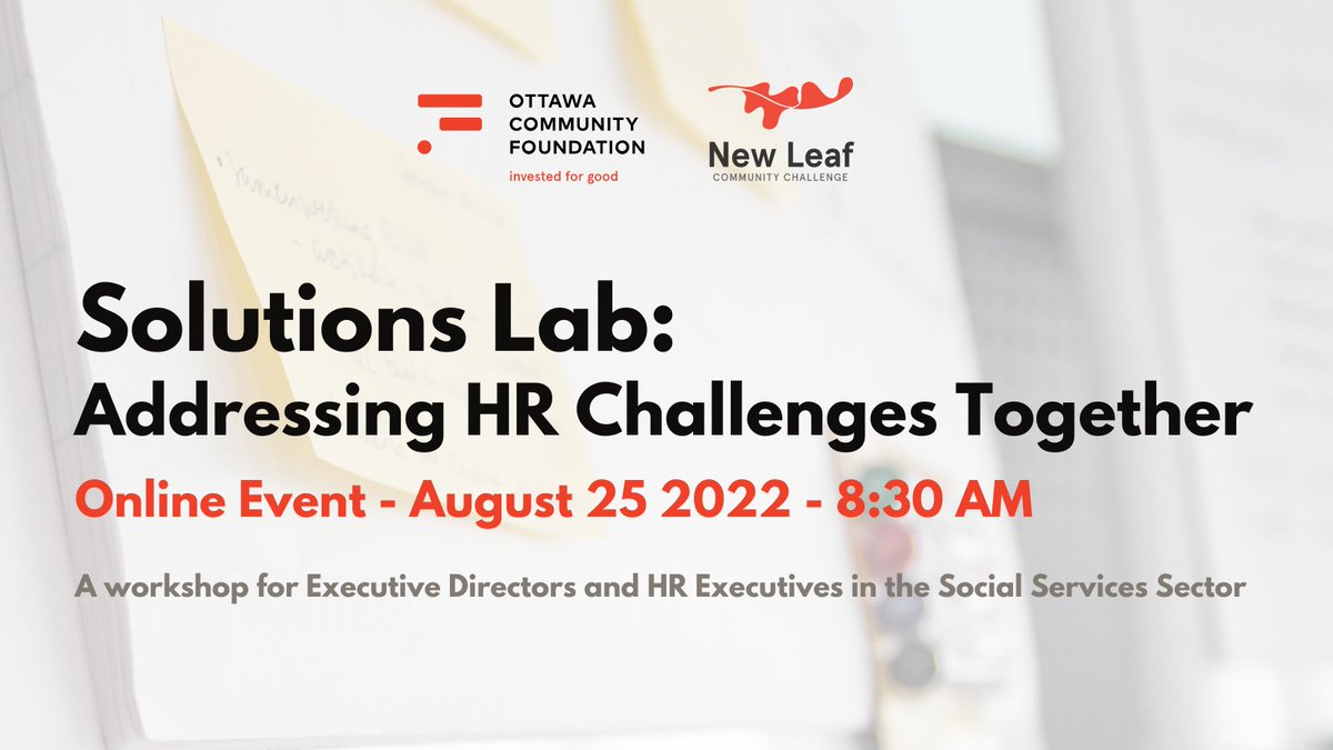 📢: Are you an executive director or HR lead in the social services sector? We are hosting a workshop on August 25 as part of the 2022 New Leaf Community Challenge to explore solutions to the HR challenges facing our sector.  #NLCC2022 

Register here: 
ow.ly/Fbqz50KbQmC