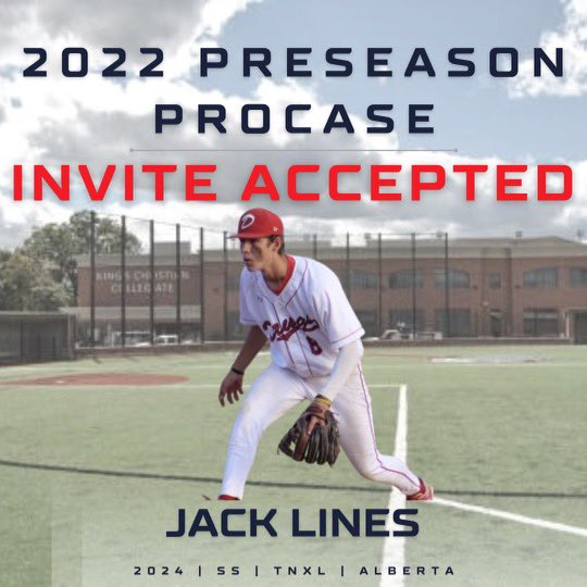 ✍️𝐈𝐍𝐕𝐈𝐓𝐄 𝐀𝐂𝐂𝐄𝐏𝐓𝐄𝐃✍️

‘24 SS Jack Lines is headed to the 𝟐𝟎𝟐𝟐 𝐏𝐫𝐞𝐬𝐞𝐚𝐬𝐨𝐧 𝐏𝐫𝐨𝐂𝐚𝐬𝐞 on August 17th in Oakville, Ontario. 

Lines is committed to the University of Tennessee.

#ProCase22